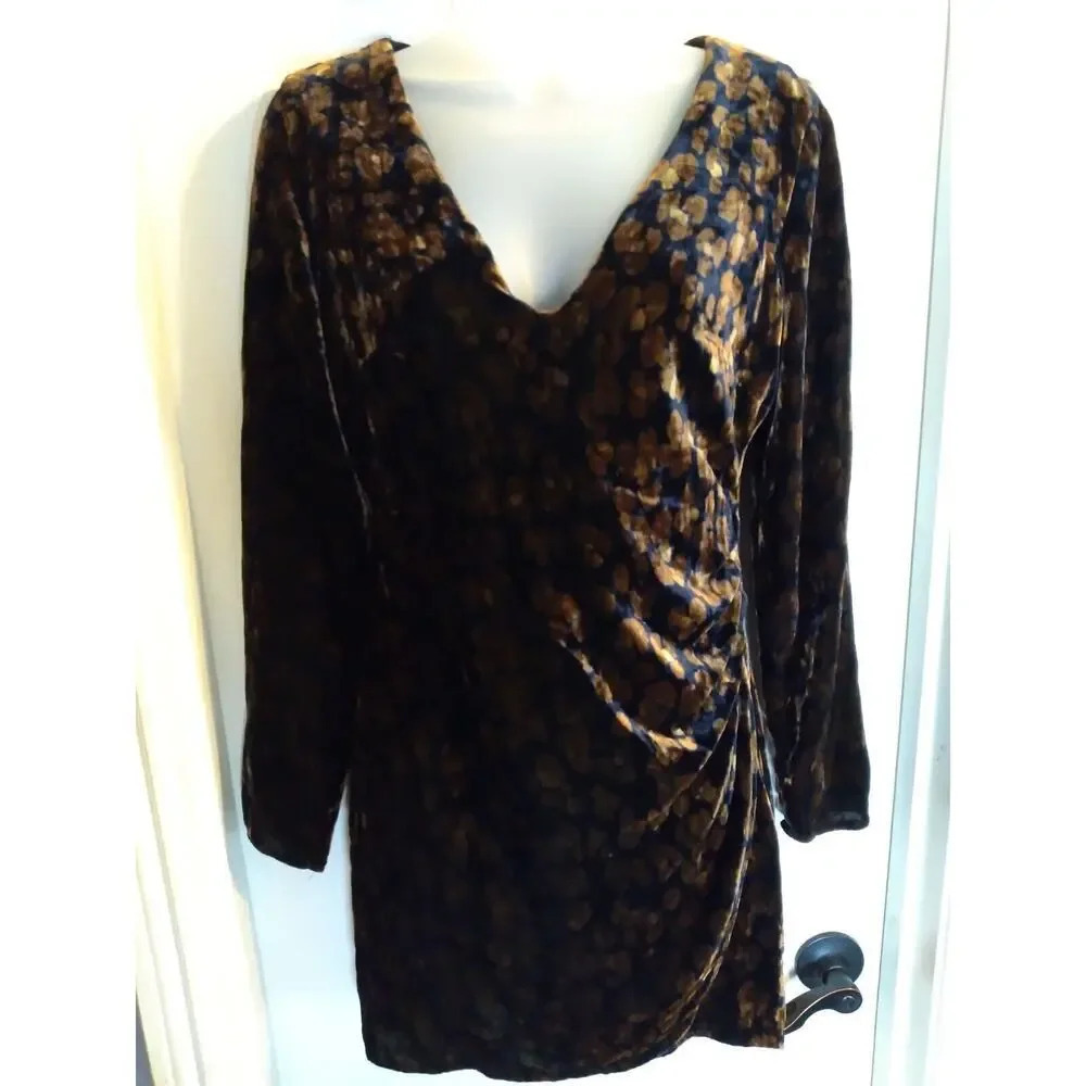 Zara Trf Collection Dress Black Gold Velvet Side Ruching Sz S whimsigoth fairy